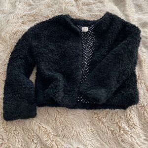 Black fuzzy faux fur cropped jacket